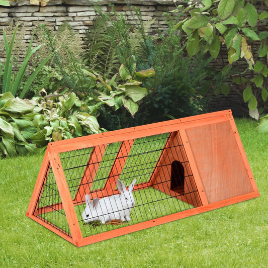 PawHut 47 inch Wooden Rabbit Hutch Bunny House Triangular Backyard