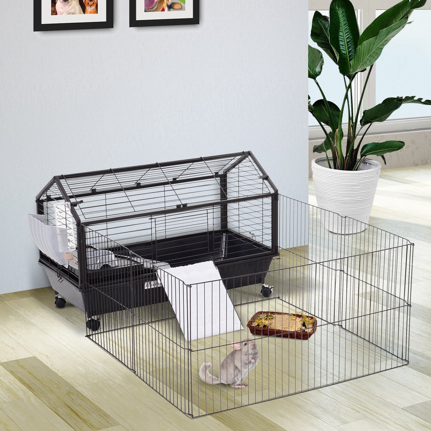 PawHut Metal Small Animals Cage Main House  Foldable Large Run Cage
