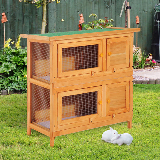 PawHut 2-Tier Wooden Rabbit Hutch Small Animal House Bunny Pet Cage