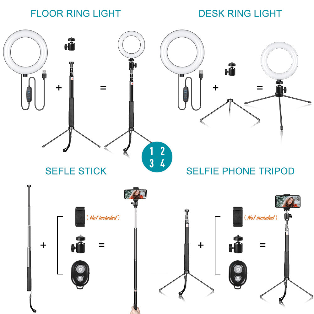 Metal Bracket Selfie Stick Bluetooth Set Ring Light with Gimbal